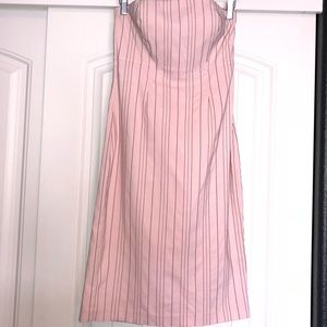 Express stretch pink pin striped strapless dress